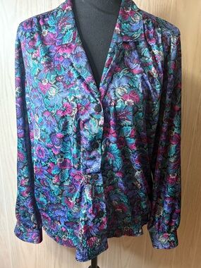 Vintage 80’s Floral Button-Up Blouse Large Retro Cosplay Comic Con